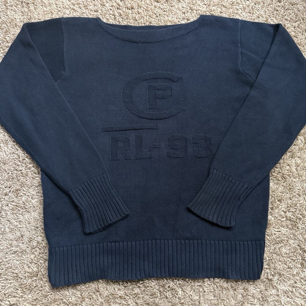 Vintage Polo Ralph Lauren RL-93 Navy Blue Knit Sweater Size Large